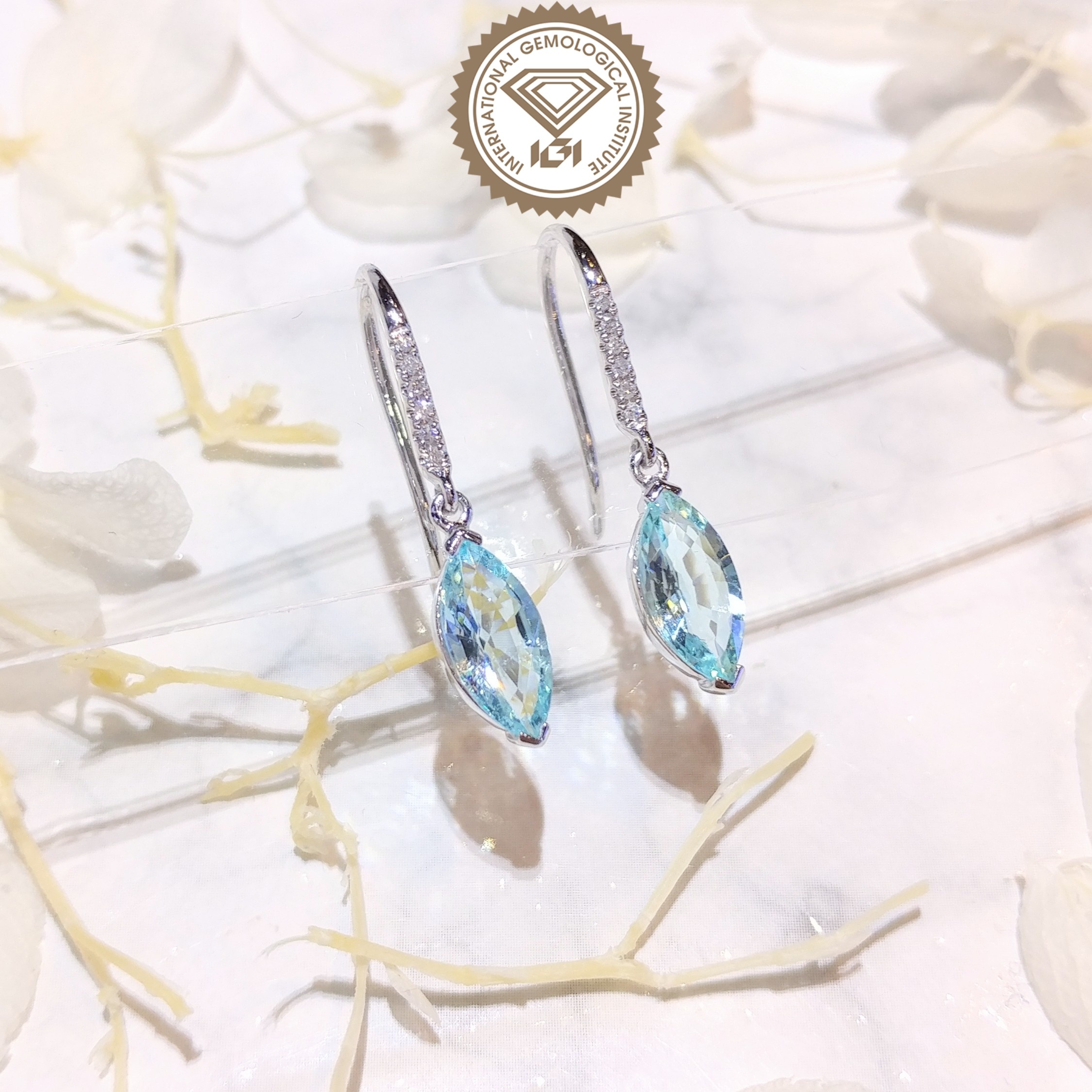 18K White Gold 1.27ct Paraiba and Diamond Drop Earrings