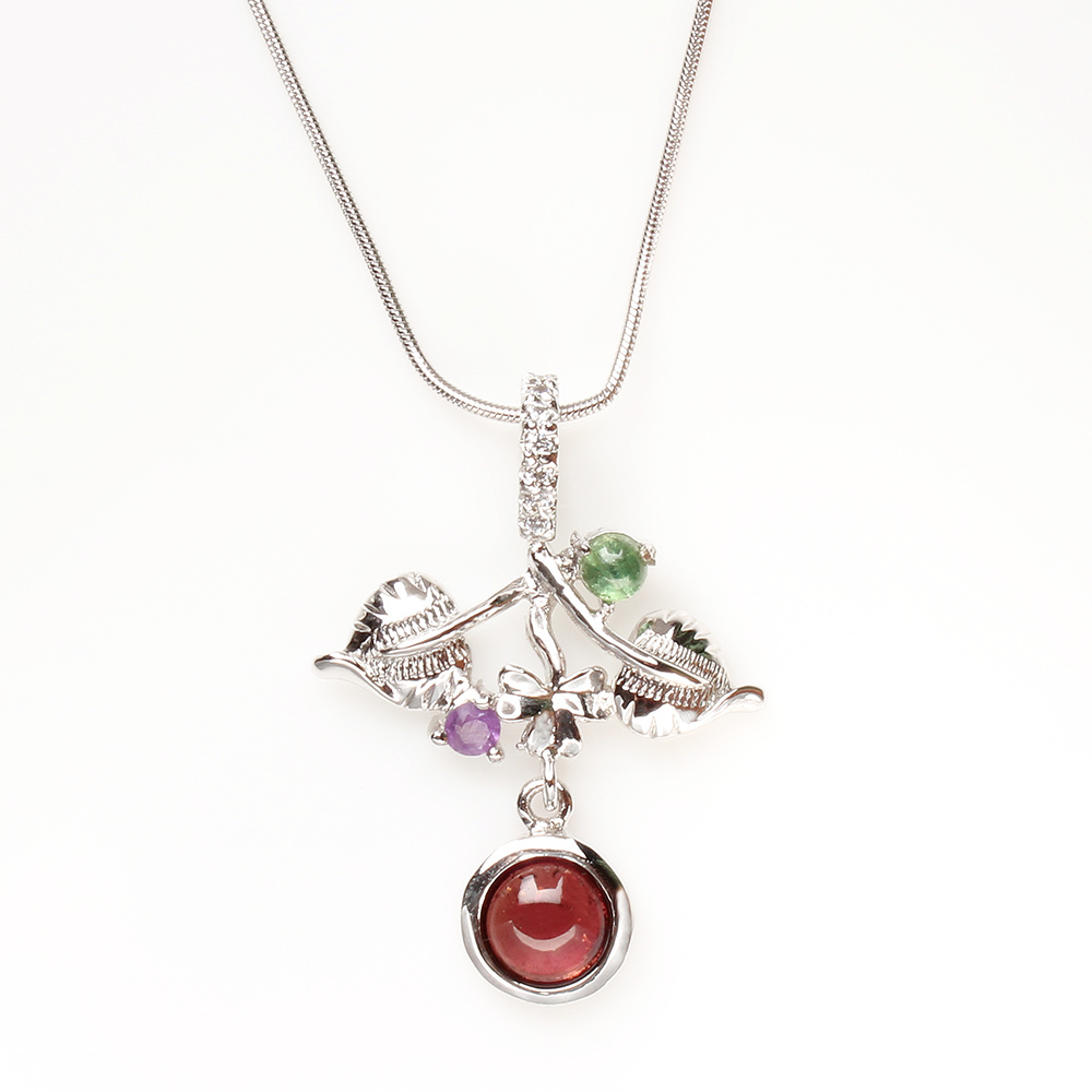 【雅紅珠寶】天然碧璽項鍊-925銀飾-紅情綠意-N0154