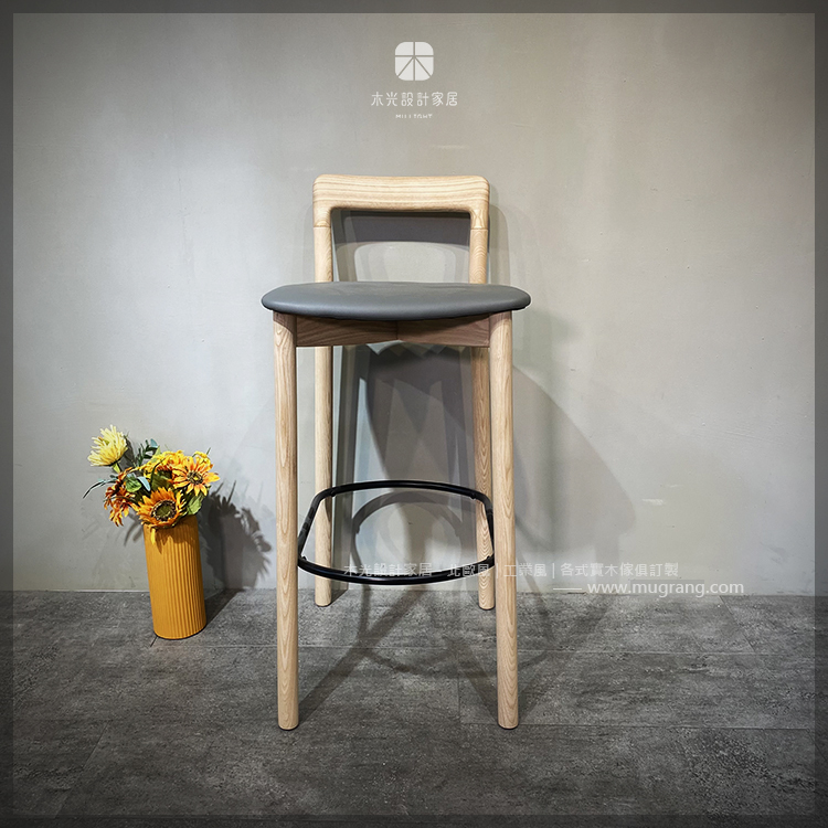 梣木實木短背吧檯椅