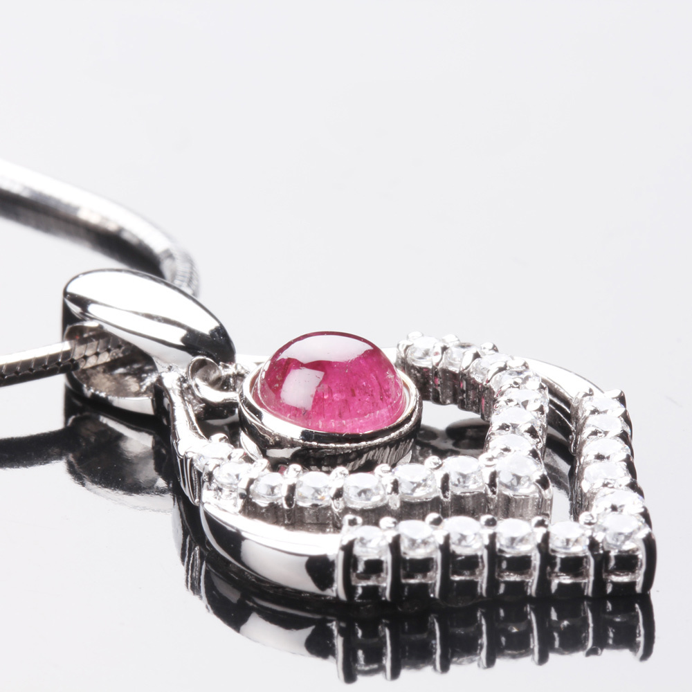 【雅紅珠寶】天然碧璽項鍊-925銀飾-心心相印-N0156