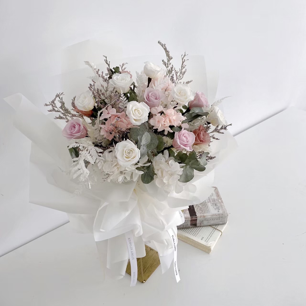 永生花束-粉白