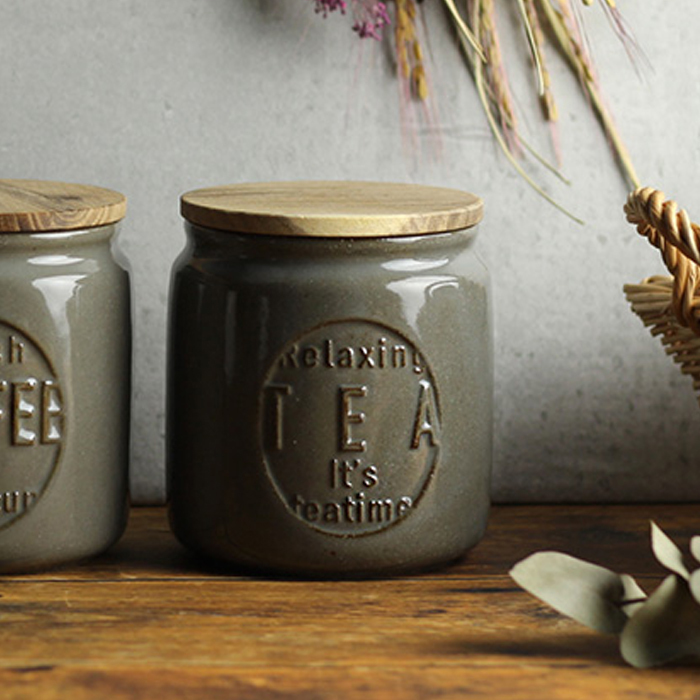 Storage Ceramic Container with Wooden Lid｜SALIU