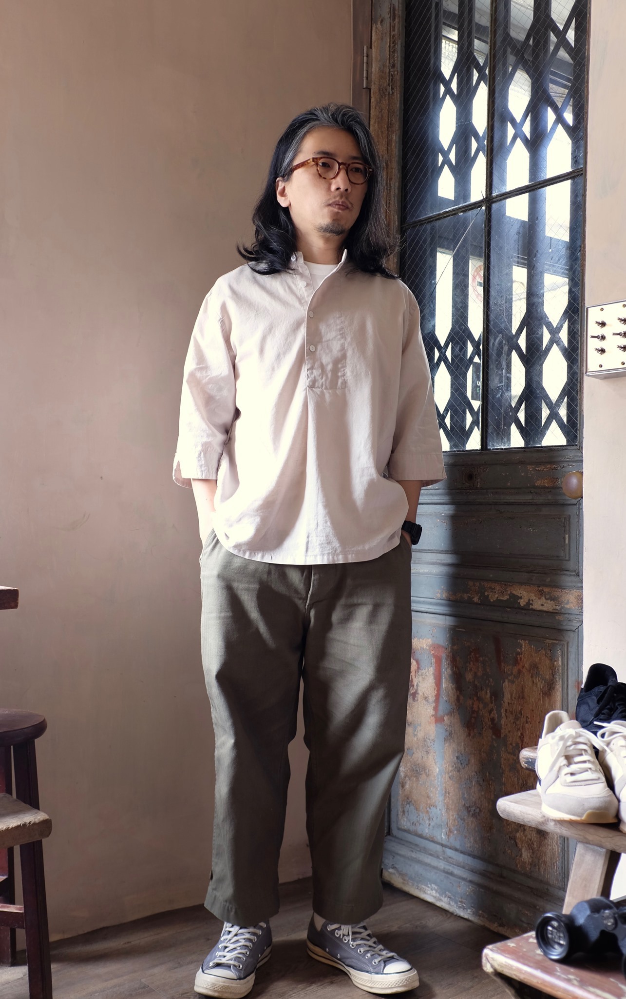 Houston  五分袖棉麻混紡衫