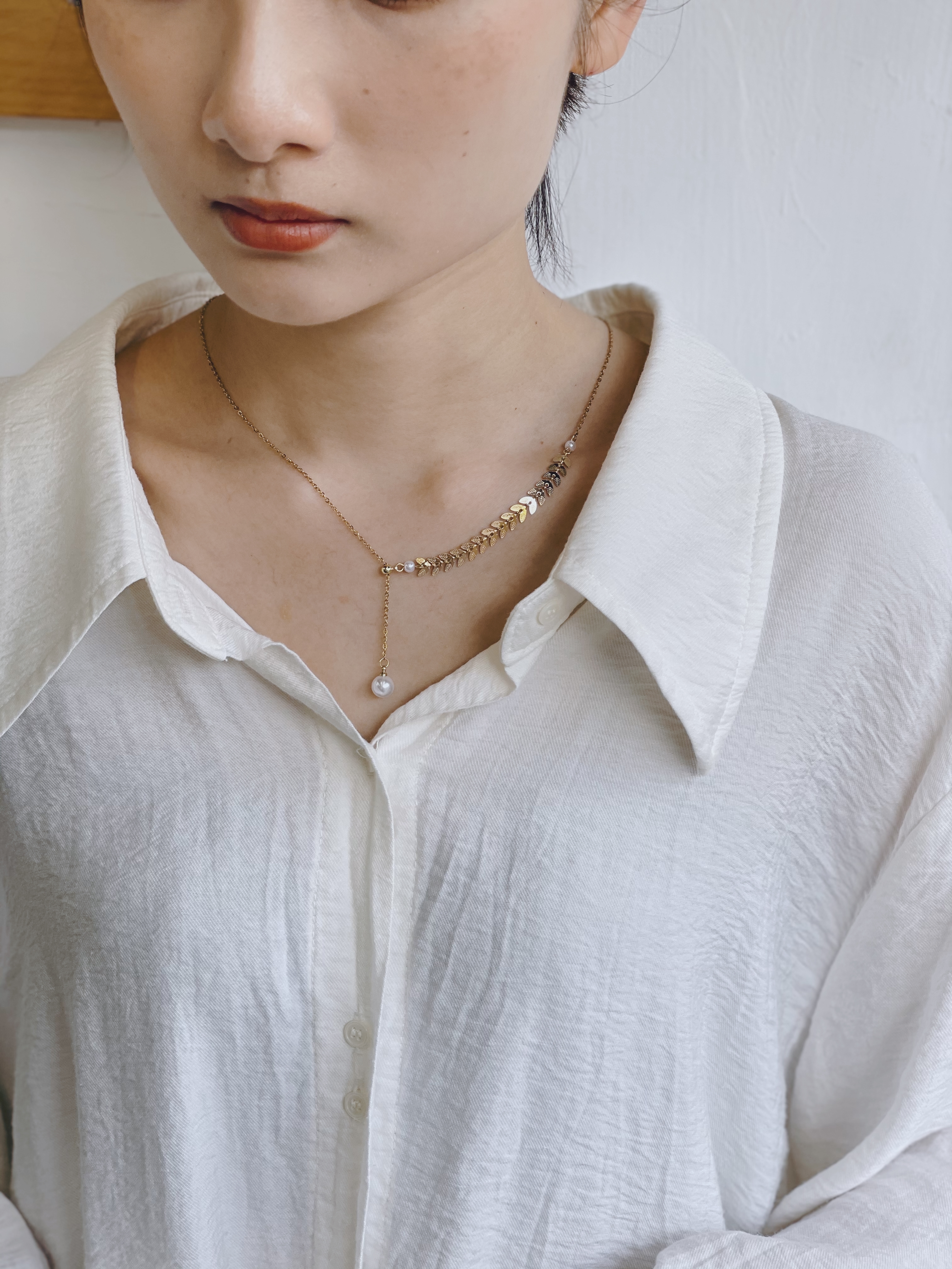 #現貨 (ACCP502) Golden Series 珍珠麥穗鎖骨鍊
