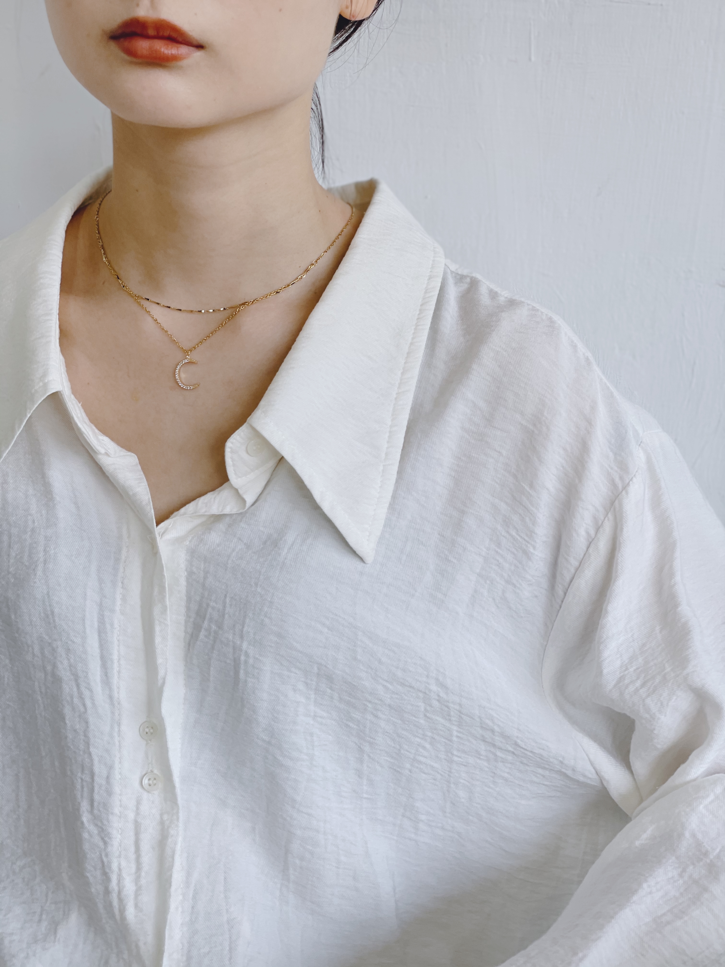 #現貨 (ACCP503) Golden Series 滿鑽弦月雙層鎖骨鍊