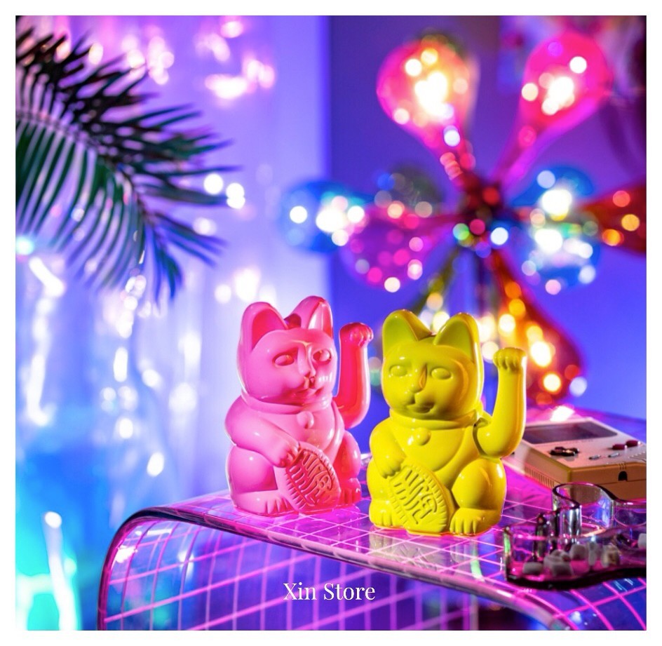 <現貨>DONKEY Lucky Cats 幸運繽紛自動招手招財貓 邁阿密之夜 15cm 亮粉 亮黃