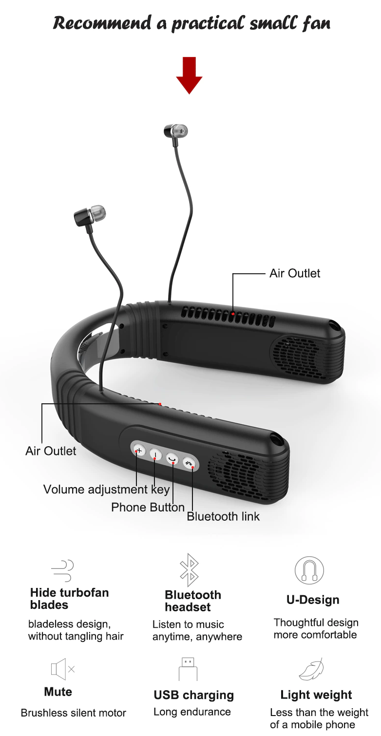 3in1 藍牙耳機+半導體製冷一體掛頸風扇
