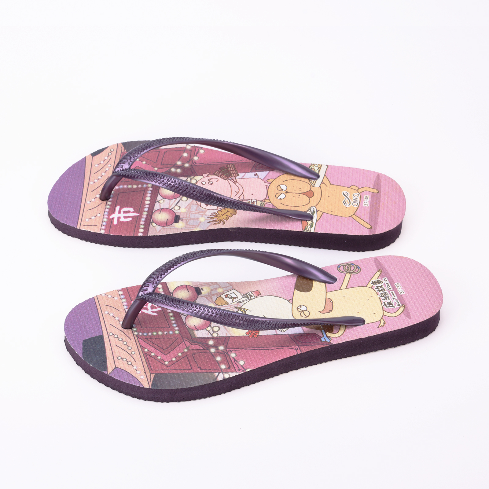 床編故事 夜市大亂鬥 女款細帶人字夾腳拖鞋 星空紫