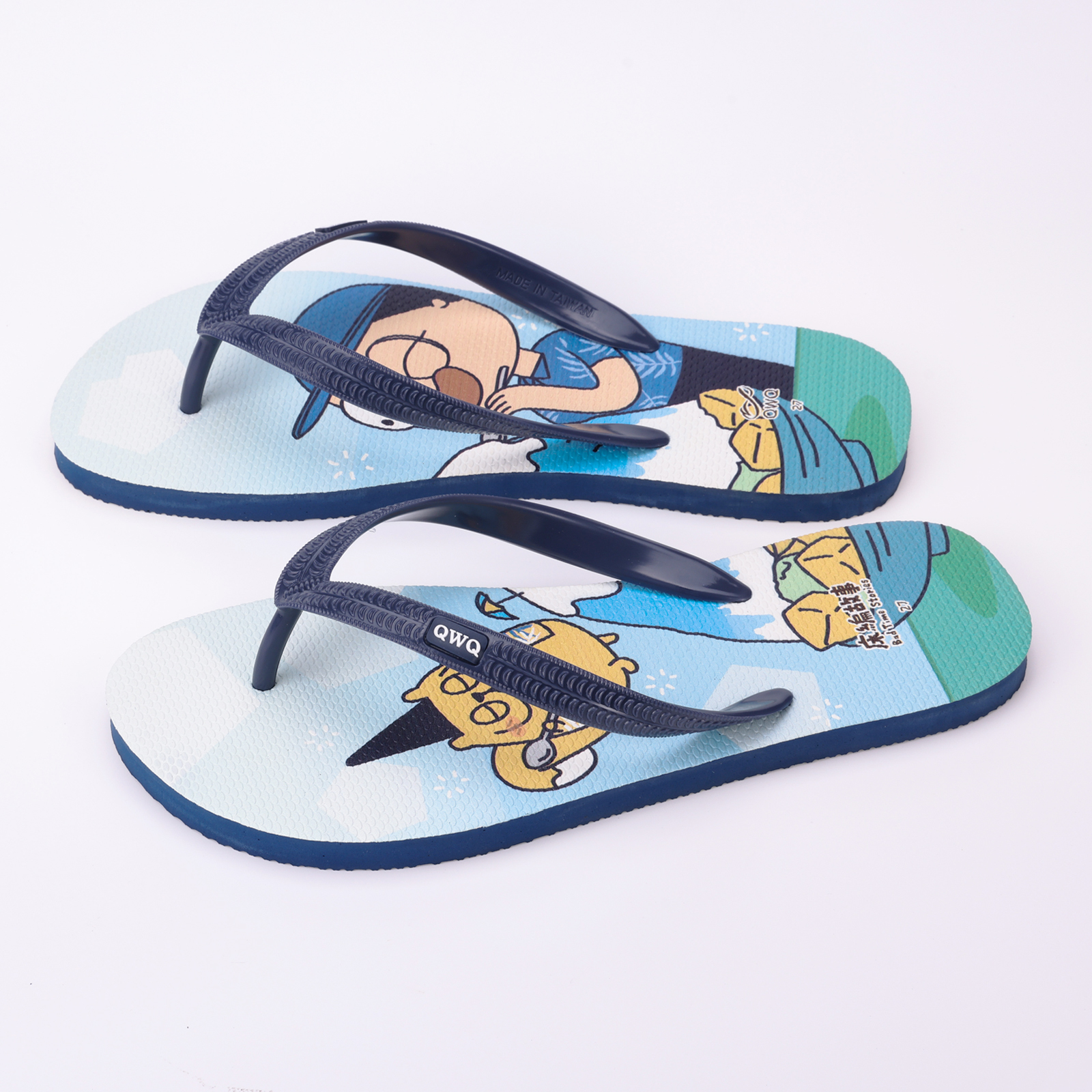 床編故事 消暑刨冰 男款粗帶人字夾腳拖鞋 藏藍色