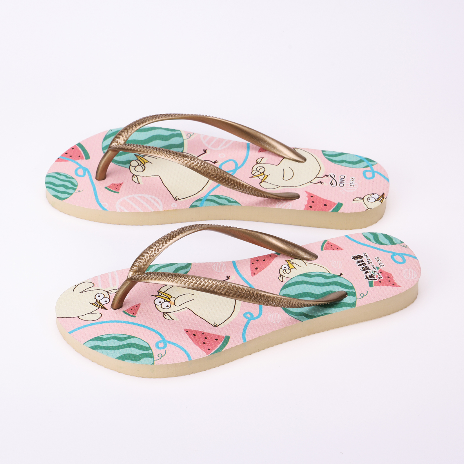 床編故事 小雞汁西瓜之夢 女款細帶人字夾腳拖鞋 沙金色