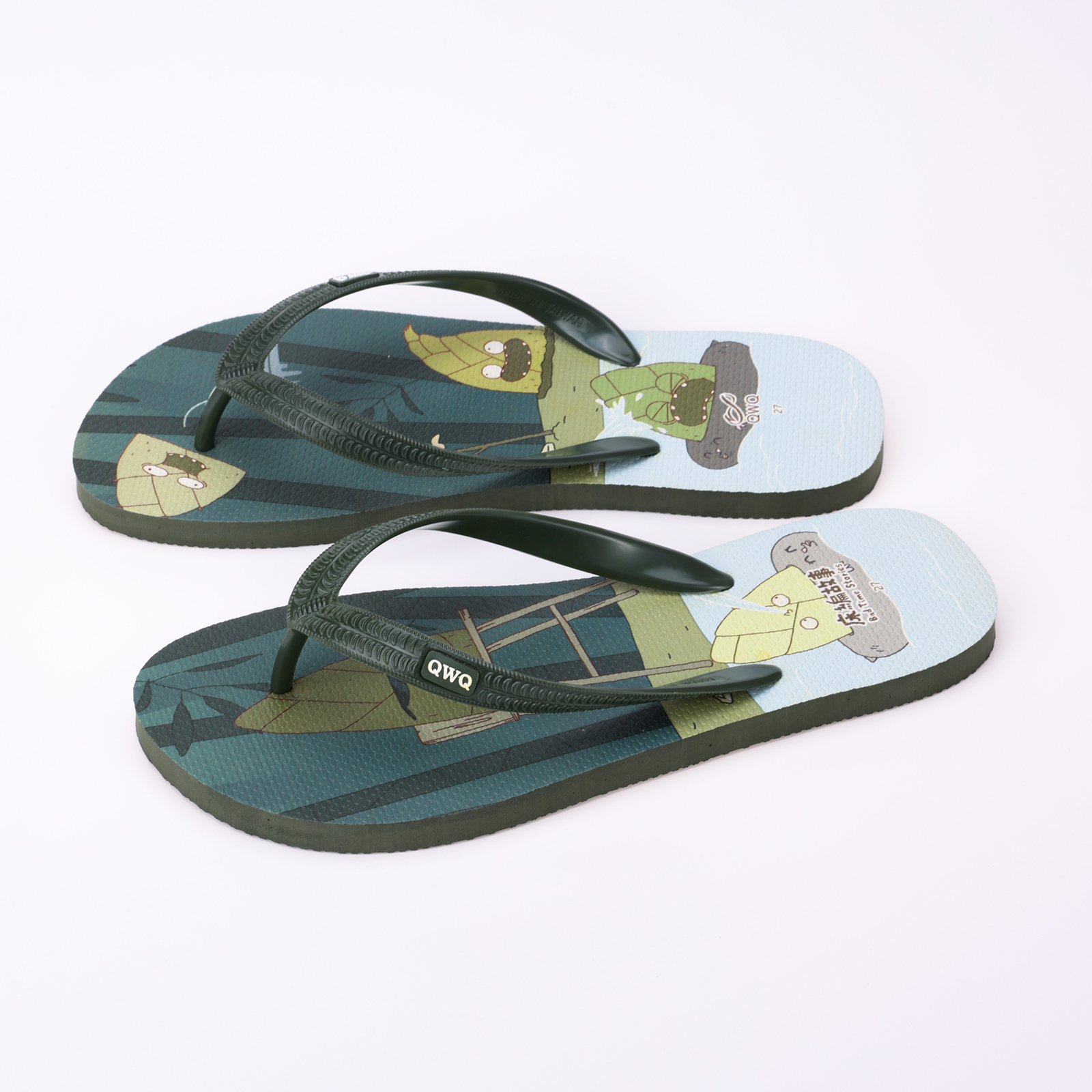 床編故事 竹林五筍戲水 男款粗帶人字夾腳拖鞋 竹林綠