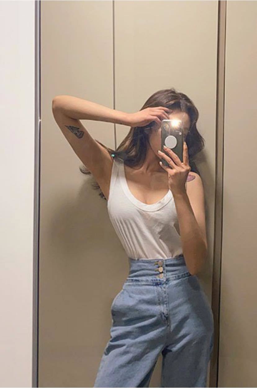 大U領棉質背心 (白/灰)