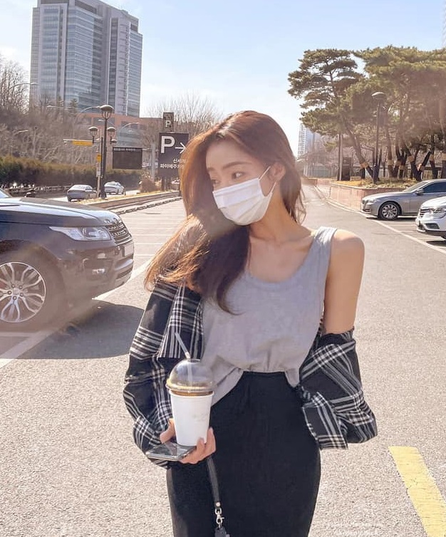 大U領棉質背心 (白/灰)