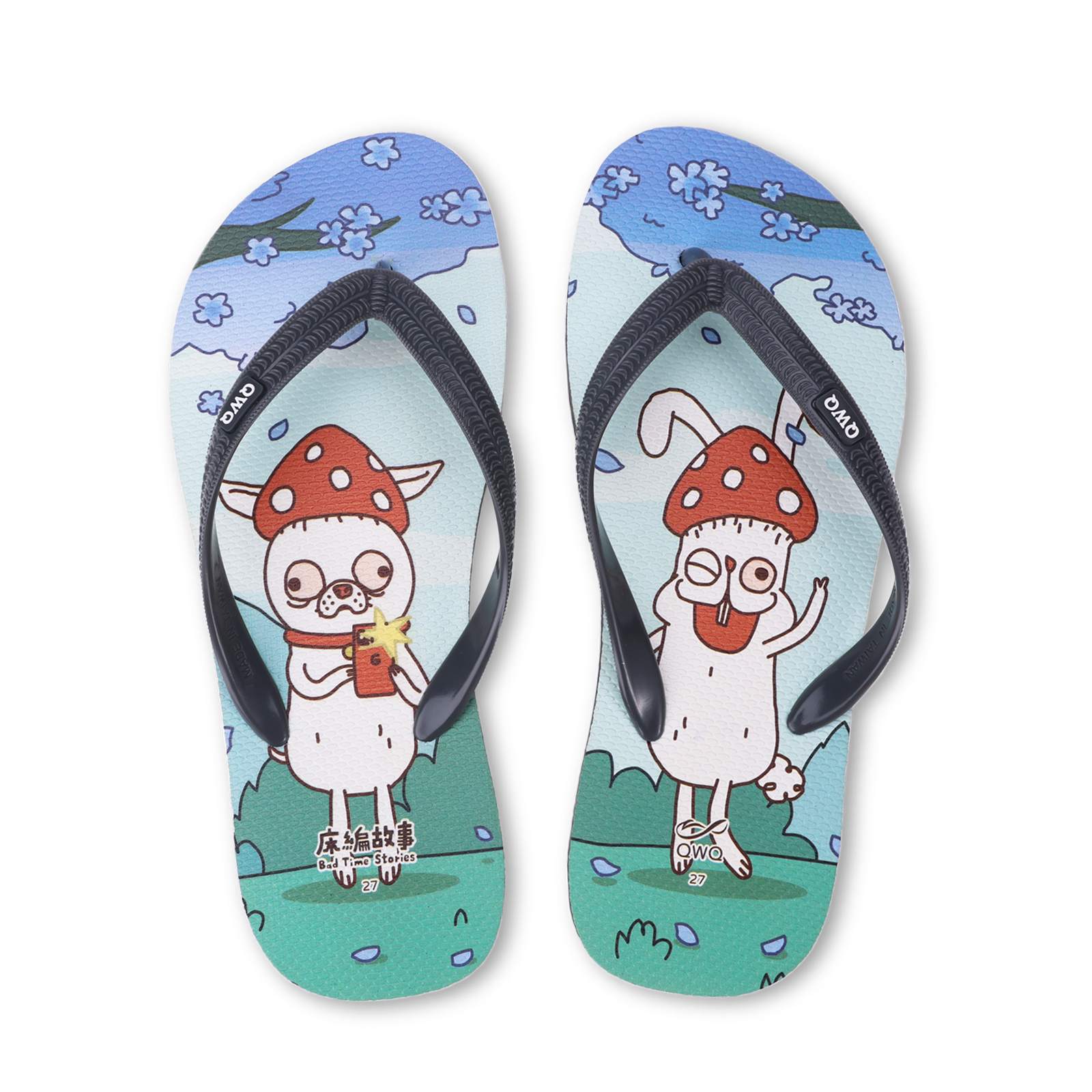 床編故事 菇狗菇兔郊遊趣 男款粗帶人字夾腳拖鞋 銀河灰