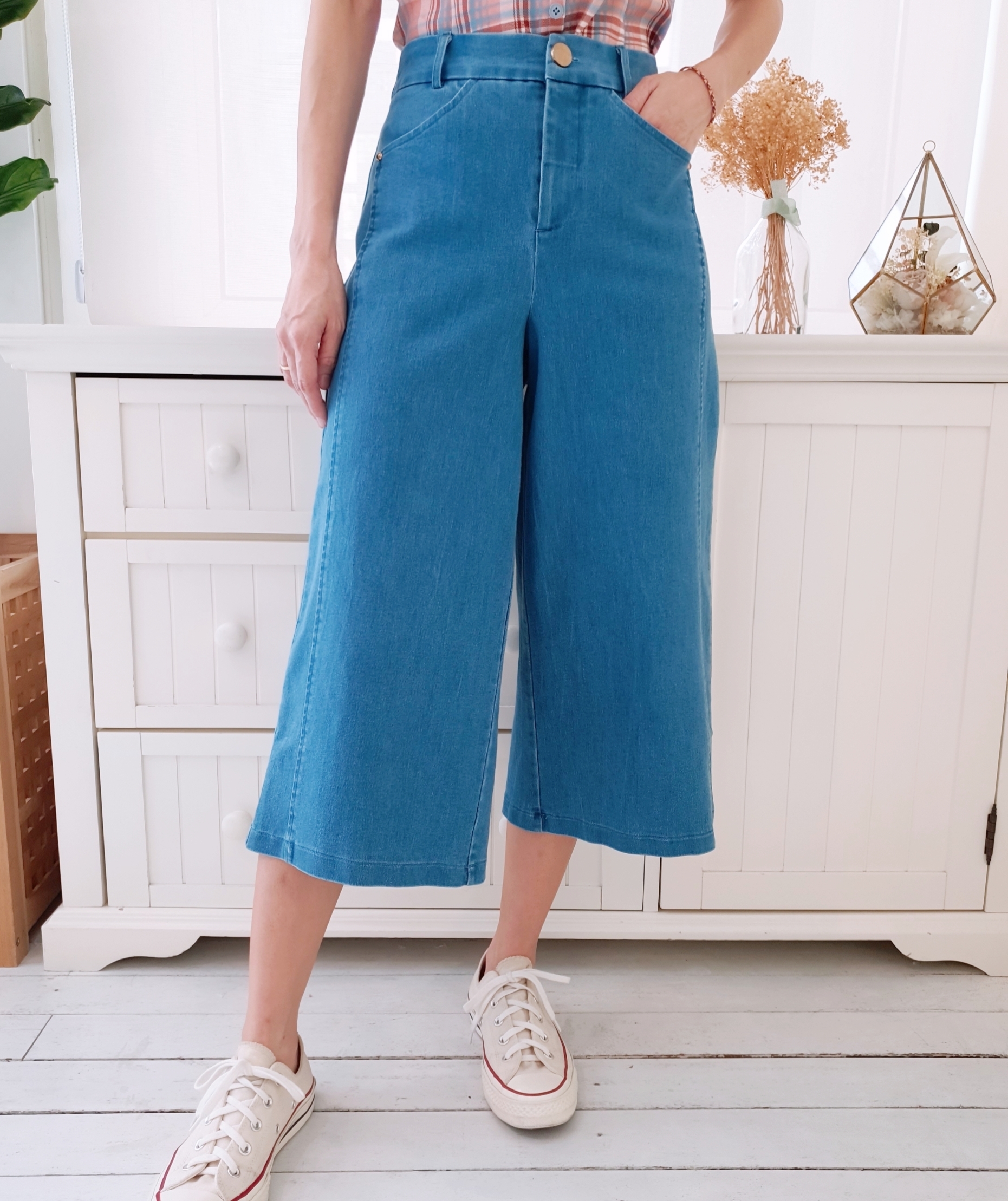ELASTIC DENIM MIDI CULOTTES