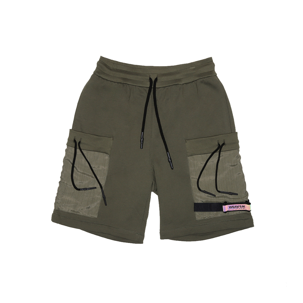 抽繩棉短褲 - 軍綠
