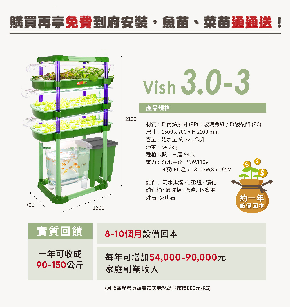original Vish 3.0-3 (三層)家庭魚菜共生 - Lagoon 創意家具&生活家電