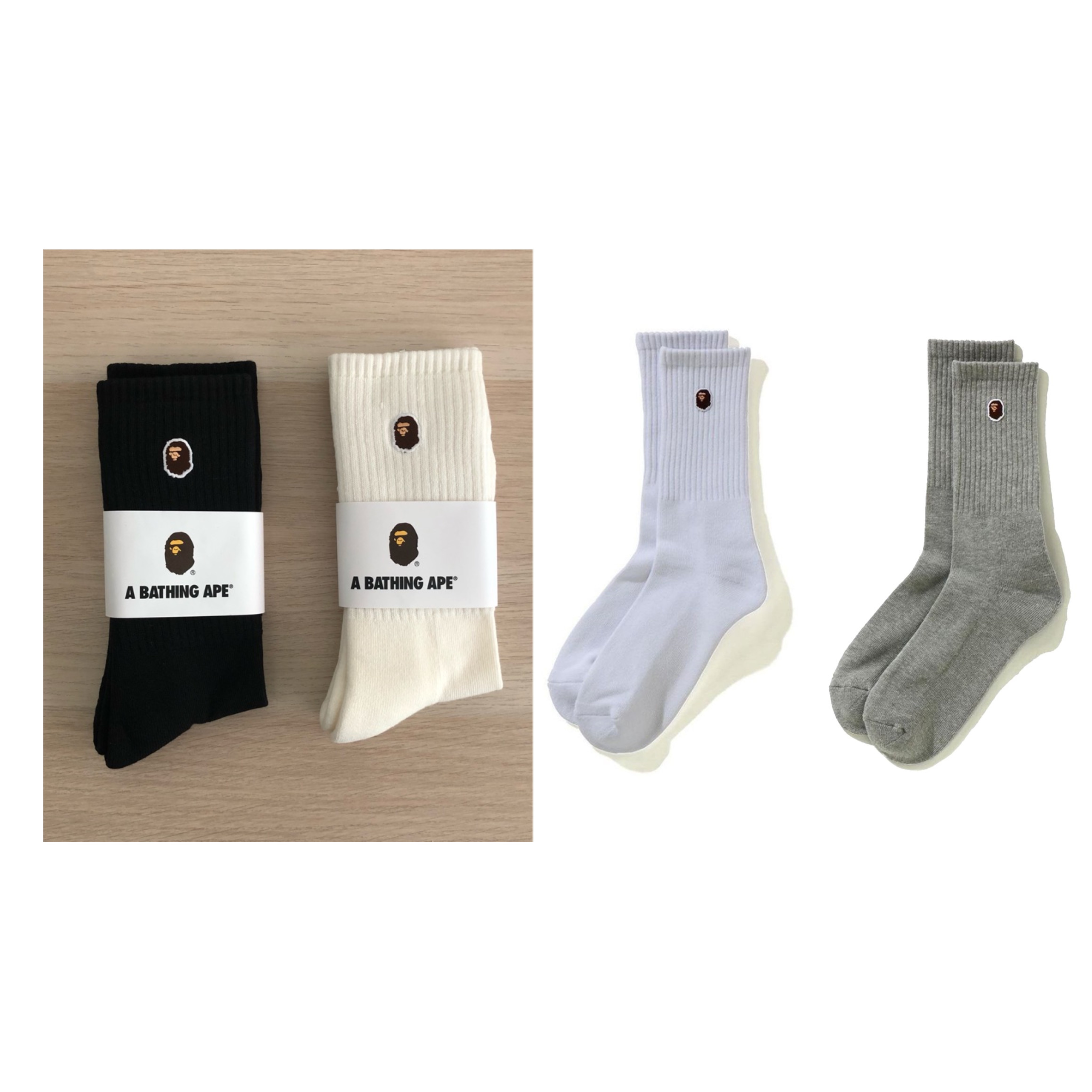BAPE APE HEAD ONE POINT SOCKS 貼布 刺繡 猿人 長襪 小頭 襪子 現貨