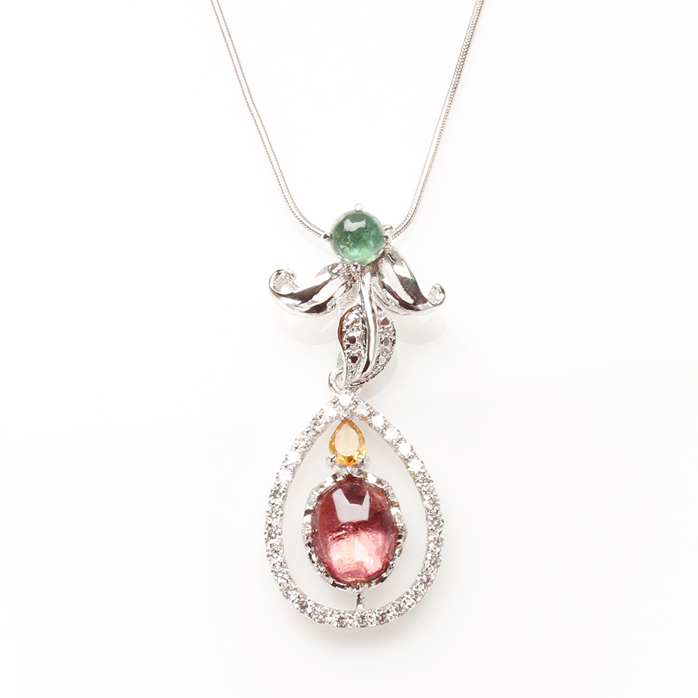 【雅紅珠寶】天然碧璽項鍊-925銀飾-彩筆生花-N0221