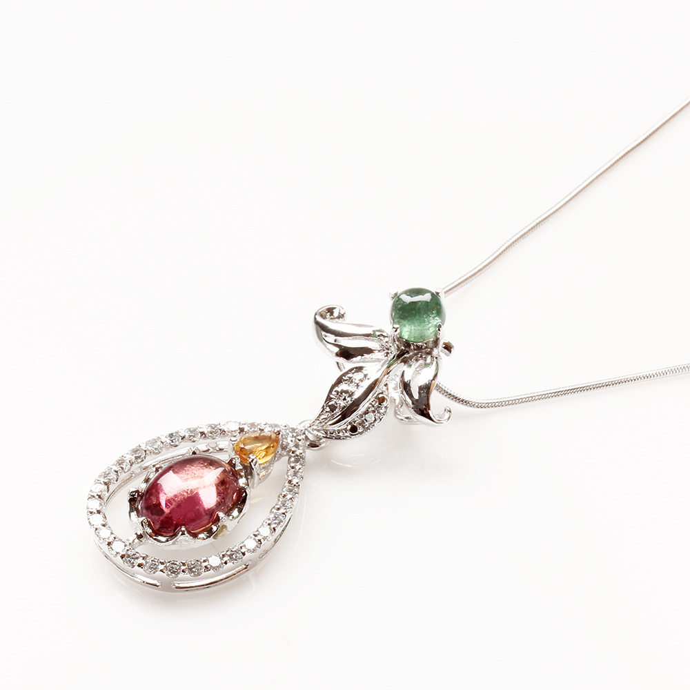 【雅紅珠寶】天然碧璽項鍊-925銀飾-彩筆生花-N0221