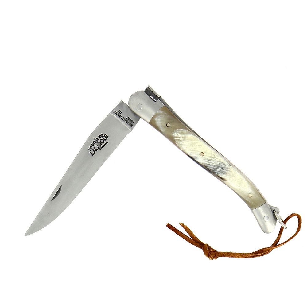 FORGE DE LAGUIOLE | 經典 - 霧面Aubrac 牛角綁皮革攜帶折刀11cm