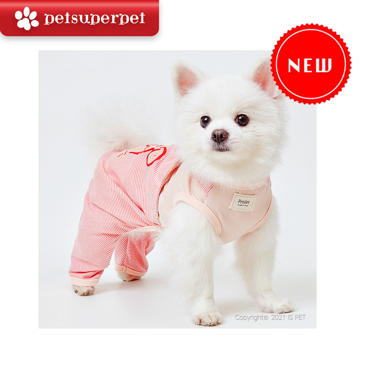 【新上架！】IsPet Petilet 寵物狗衣服 - 狗狗圖案紅色條紋四腳裝 - [4尺寸]