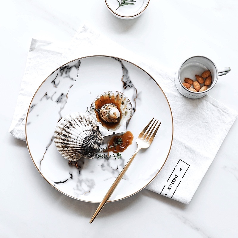 【ＡＨ107】大理石金邊圓形餐盤