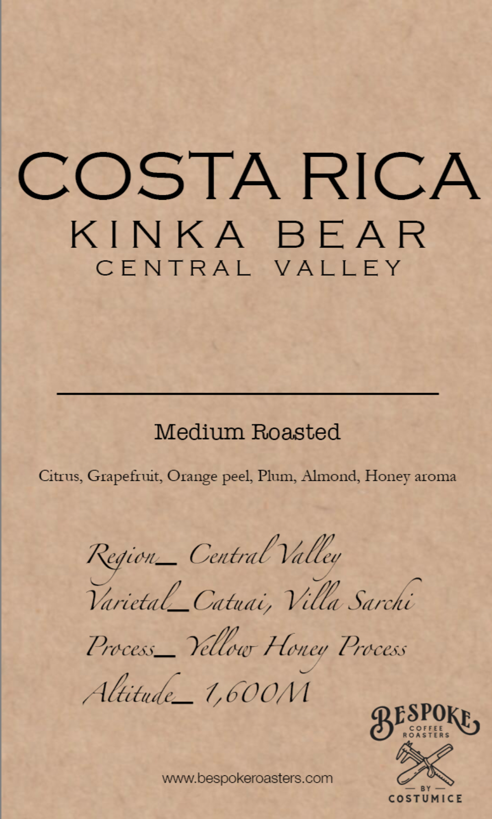 哥斯大黎加 中央谷地 津卡蜜熊 黃蜜處理法