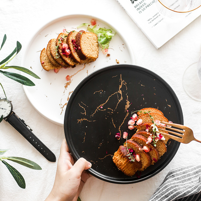 【ＡＨ113】金線大理石圓形西餐盤