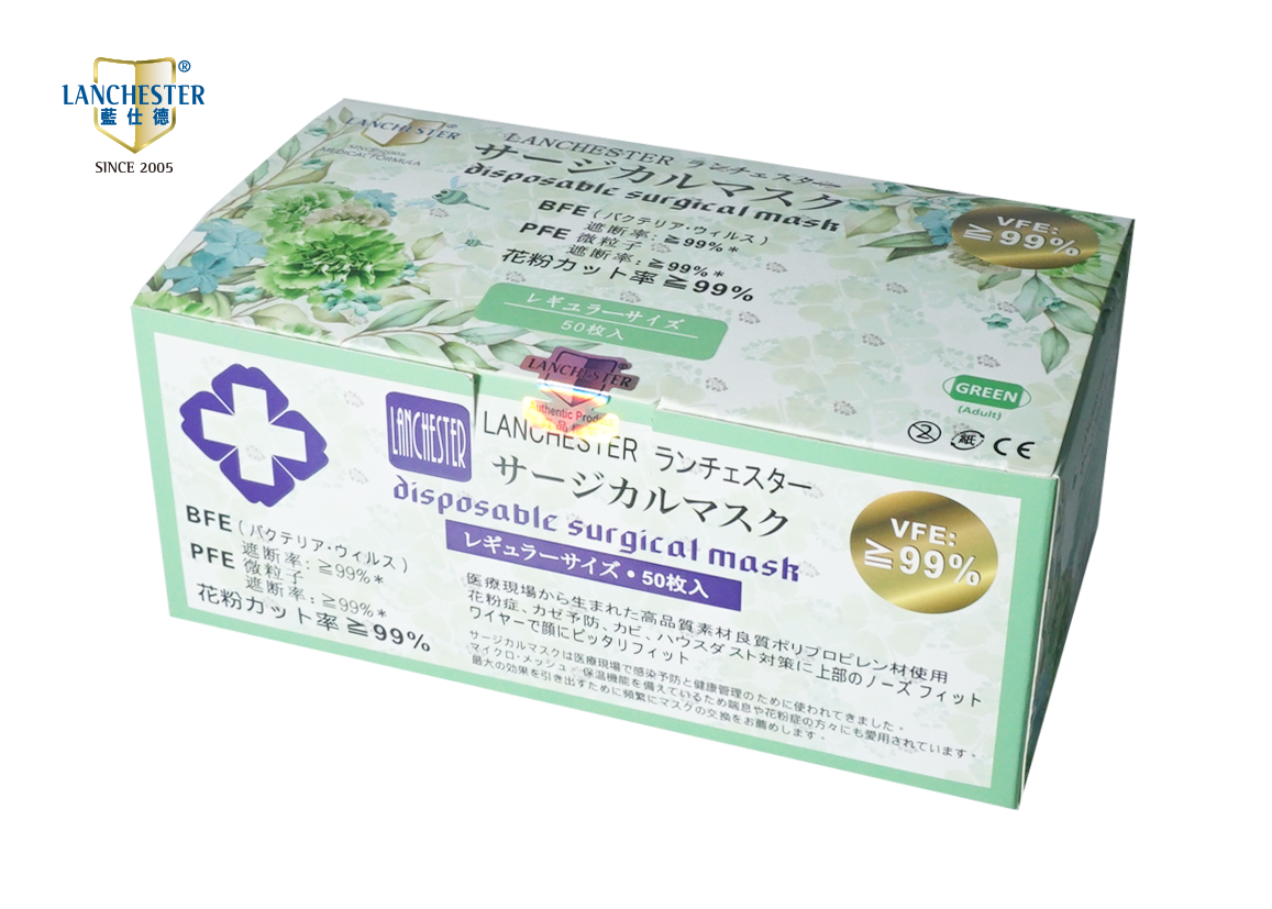 Lanchester 成人三層口罩 綠色五十片裝