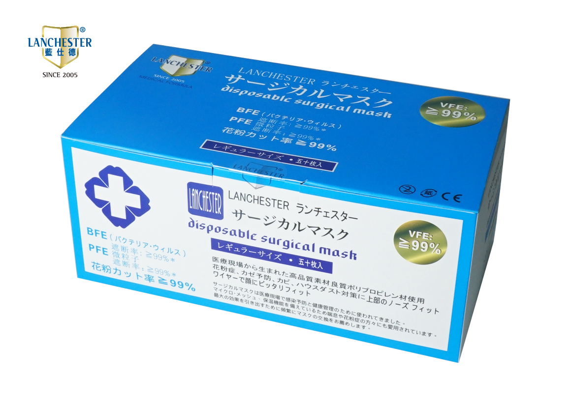 Lanchester 成人三層口罩 藍色五十片裝