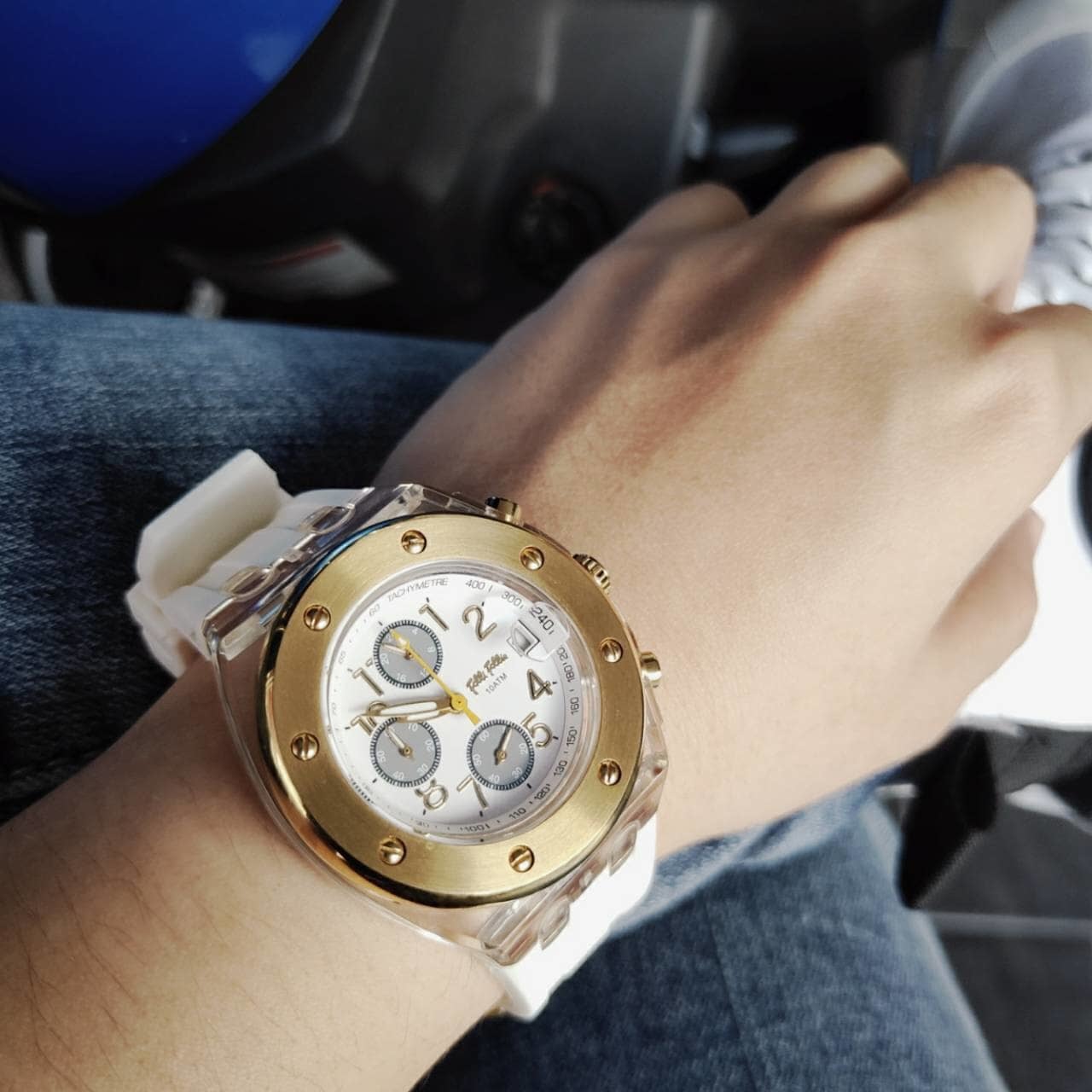 【Folli Follie】 白金色膠質帶腕錶 WF6P037ZEZ/WH 38mm 現代鐘錶