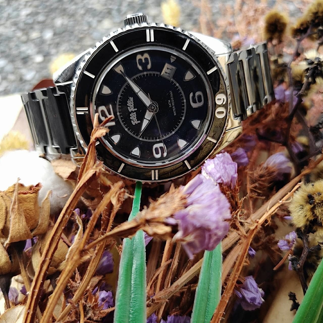 【Folli Follie】 帥氣銀黑半不銹鋼半陶瓷腕錶 FF013/01 38mm 現代鐘錶