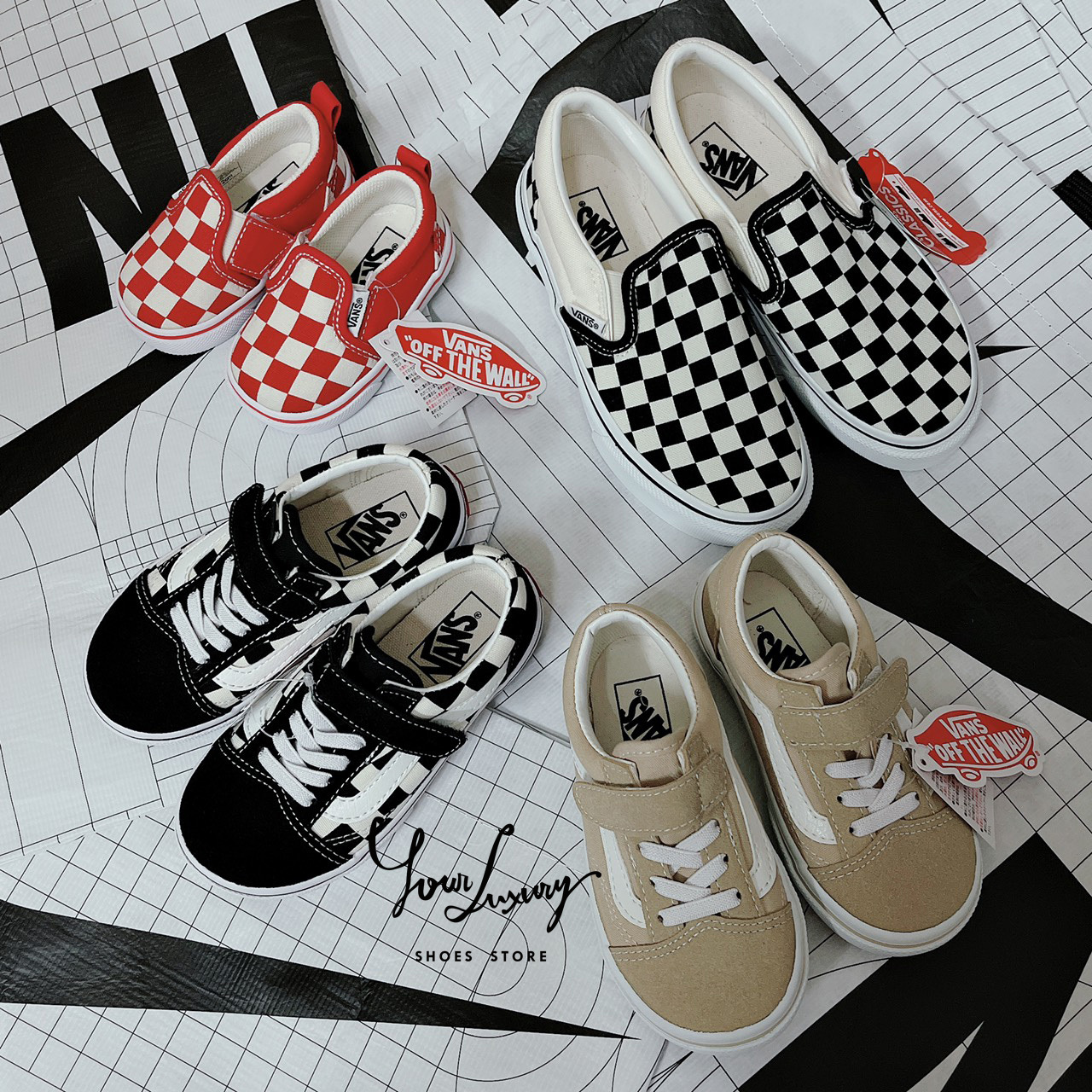 【Luxury】VANS 童鞋 棋盤格 休閒鞋 兒童 基本款 帆布鞋 高筒 滑板鞋 懶人鞋 鬆緊帶 正品代購