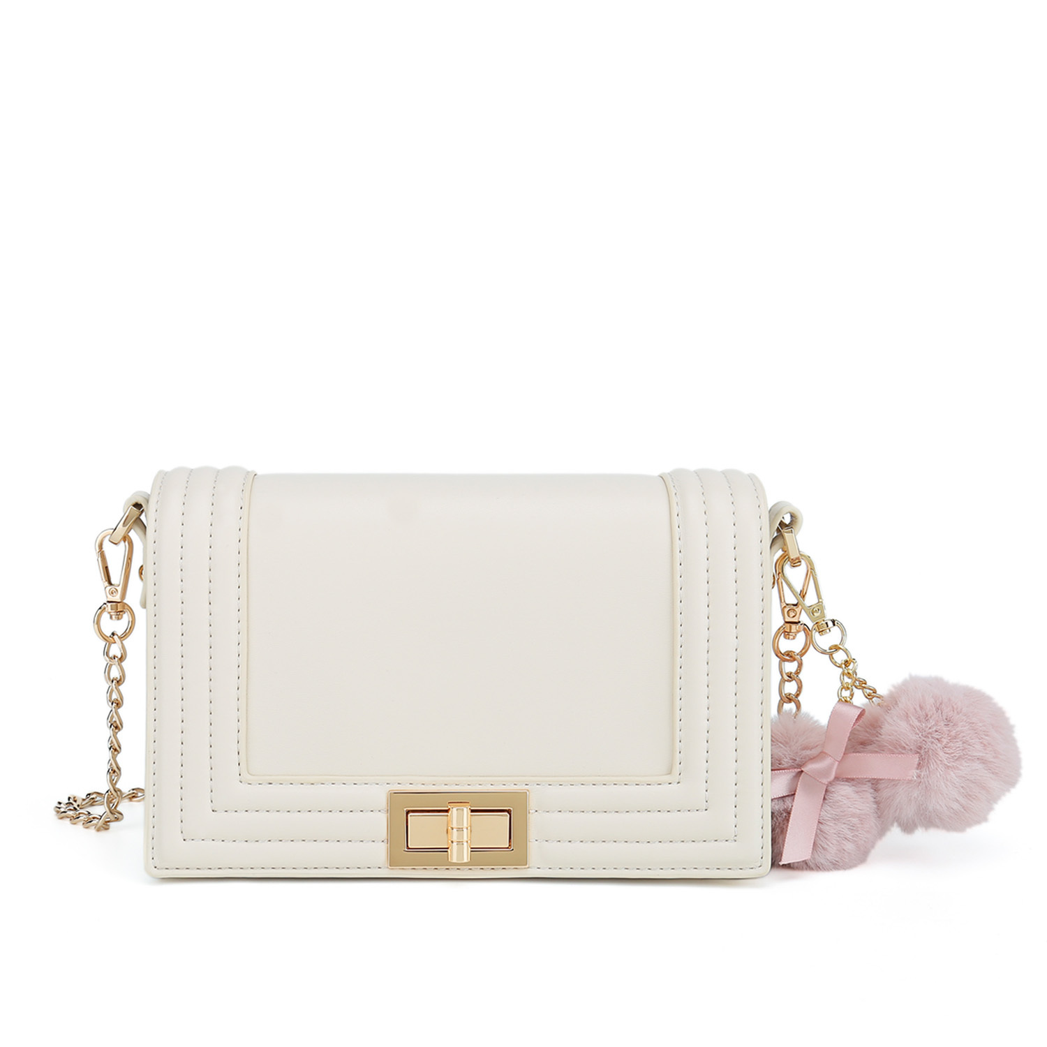 Fancy Bow Bow Pom Pom Key Ring Shoulder Bag