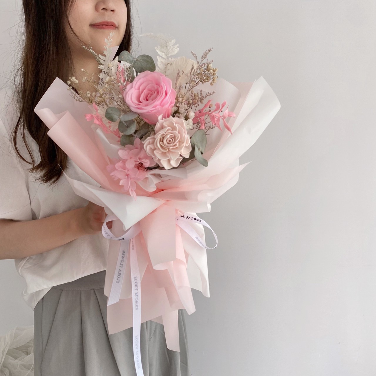 永生乾燥花束-甜蜜粉