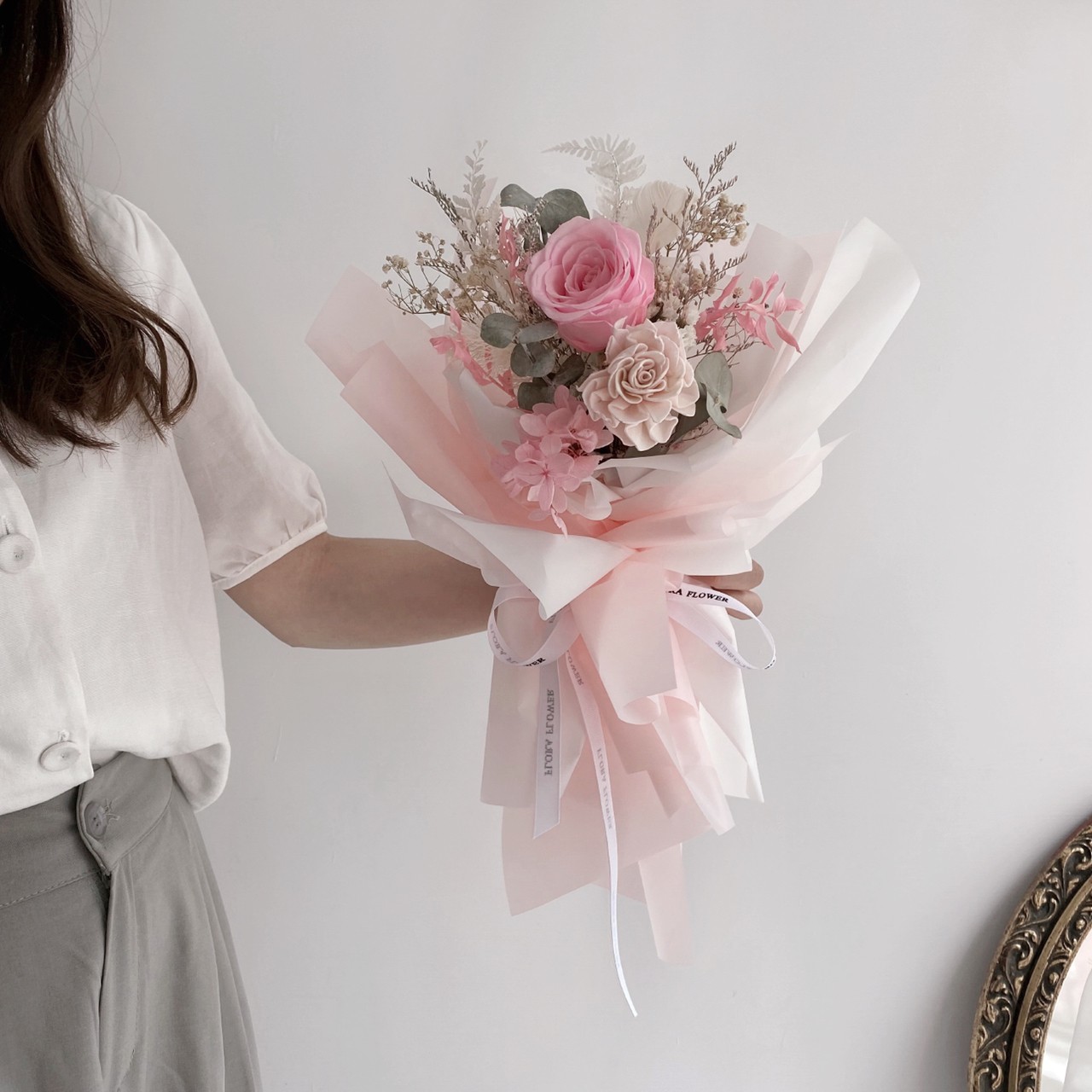 永生乾燥花束-甜蜜粉