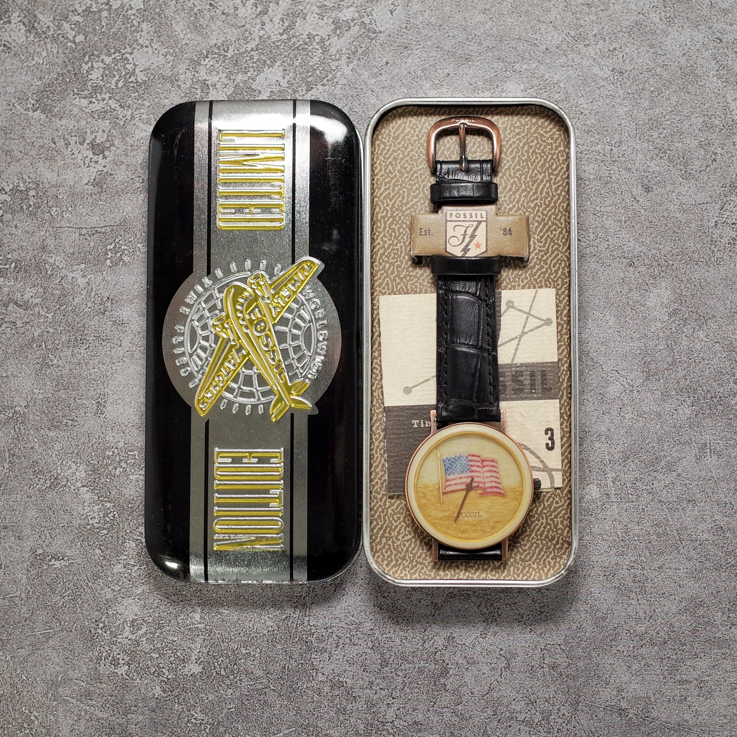 Fossil 90年代 石頭錶 已停產 絕版 復古皮帶錶 F0001