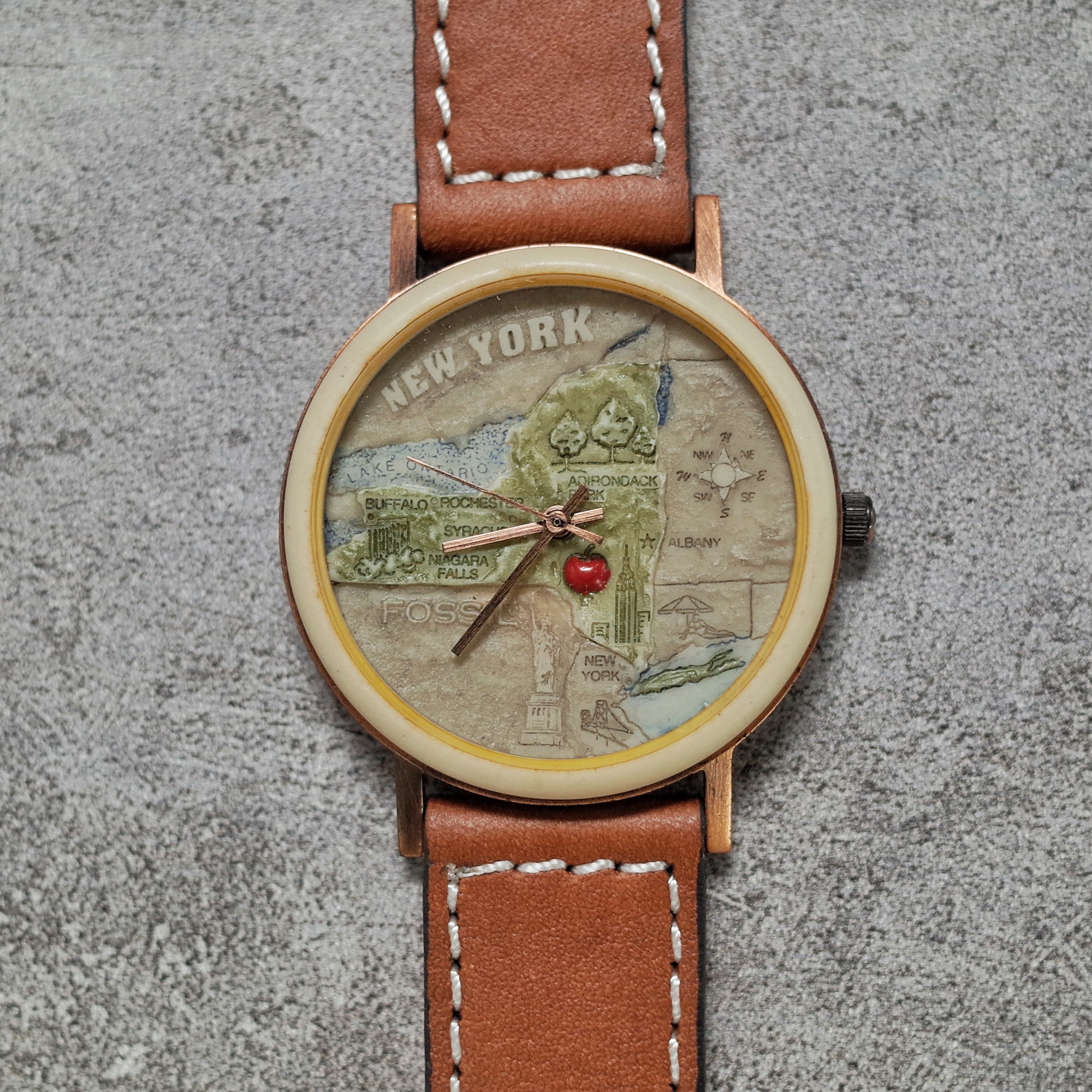 Fossil 90年代 石頭錶 已停產 絕版 復古皮帶錶 F0002