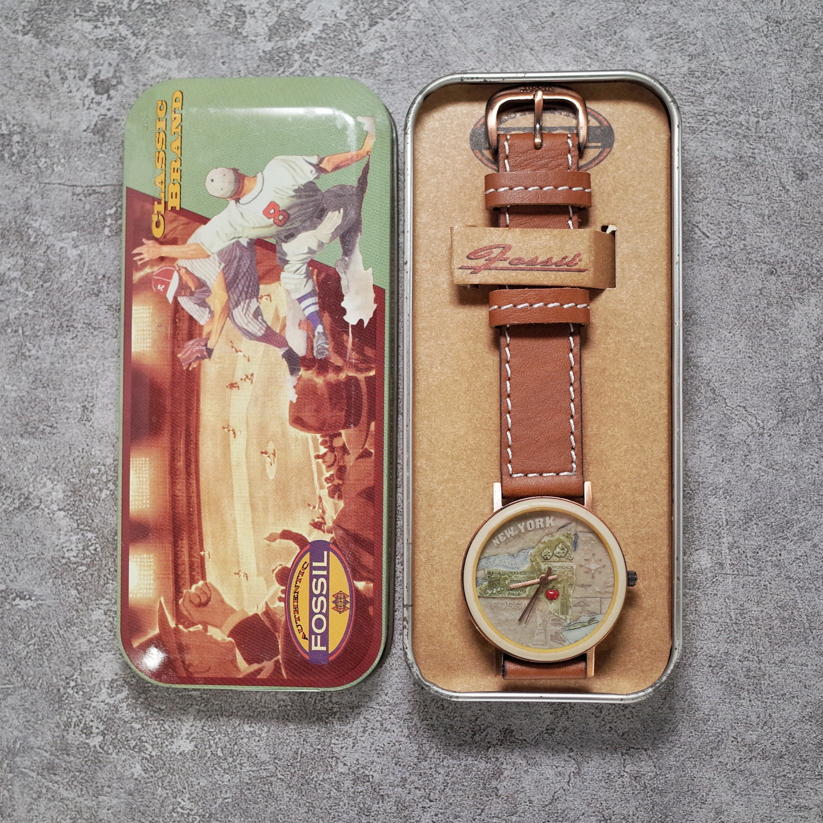 Fossil 90年代 石頭錶 已停產 絕版 復古皮帶錶 F0002