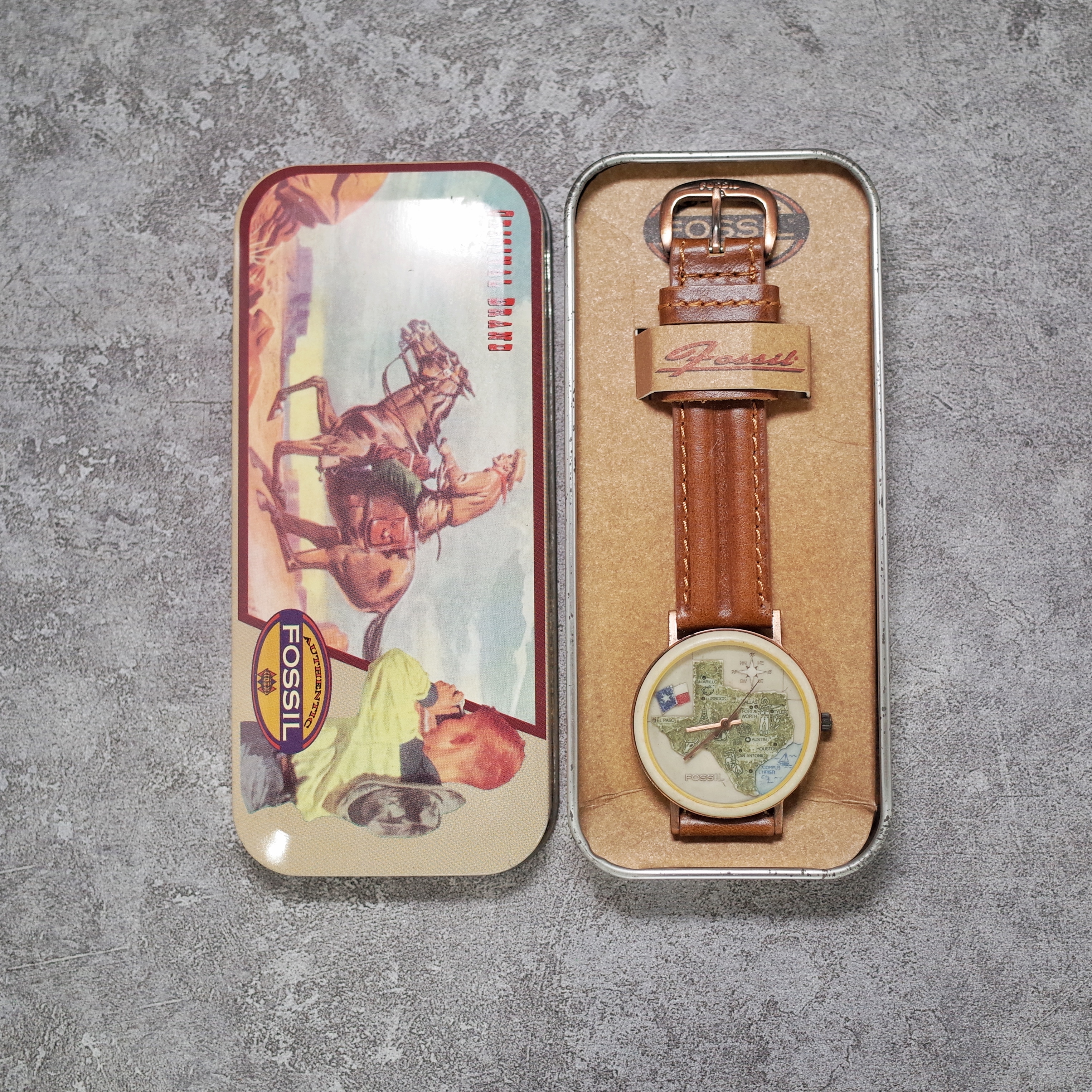 Fossil 90年代 石頭錶 已停產 絕版 復古皮帶錶 F0004