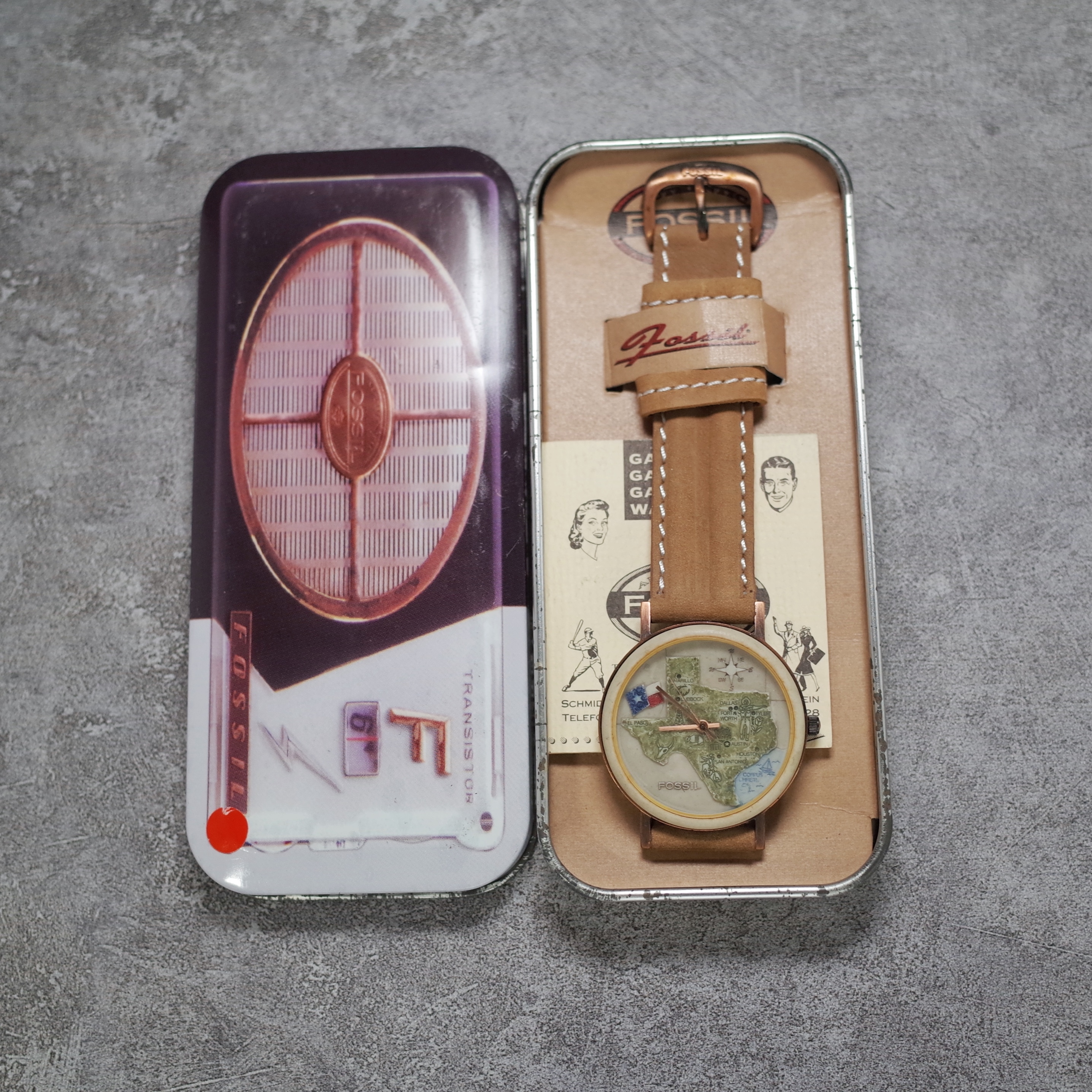 Fossil 90年代 石頭錶 已停產 絕版 復古皮帶錶 F0005