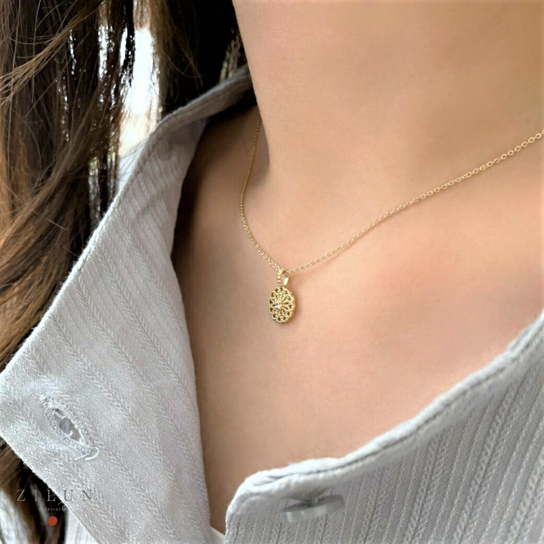 │輕珠寶│法式花圈 • 微鑲白鋯石 • 項鍊 • 14K注金 • 14kgf