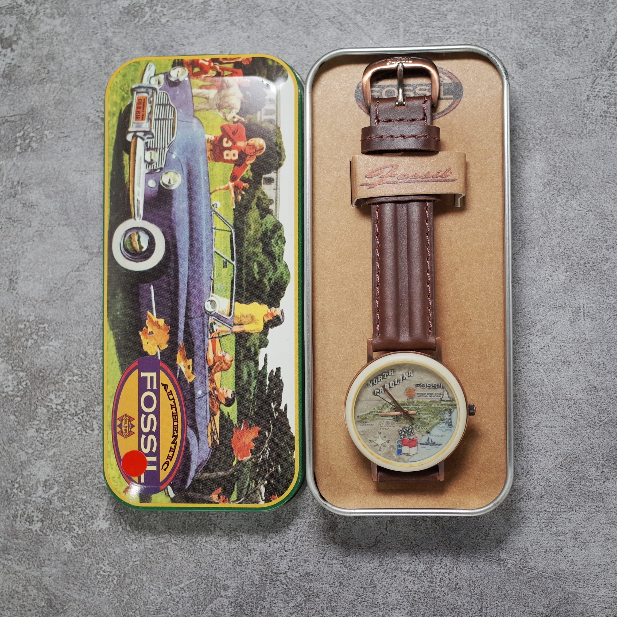 Fossil 90年代 石頭錶 已停產 絕版 復古皮帶錶 F0006