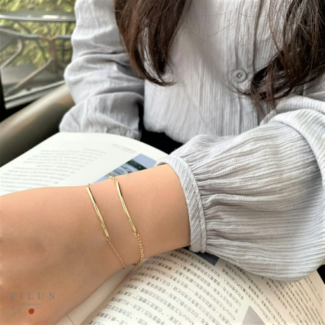 │簡約│光面月牙 • 手鍊 • 14K注金 • 14kgf