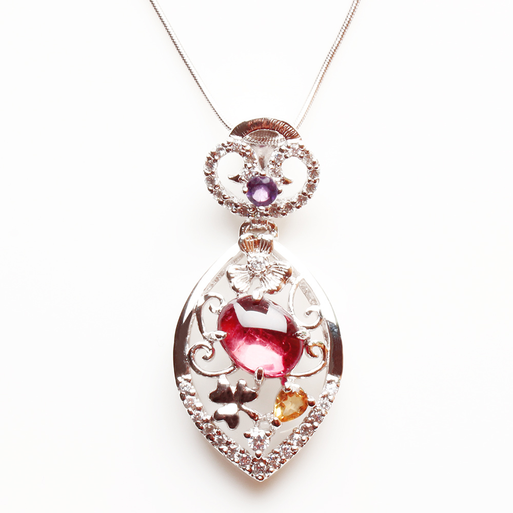 【雅紅珠寶】天然碧璽項鍊-925銀飾-落英繽紛-N0180