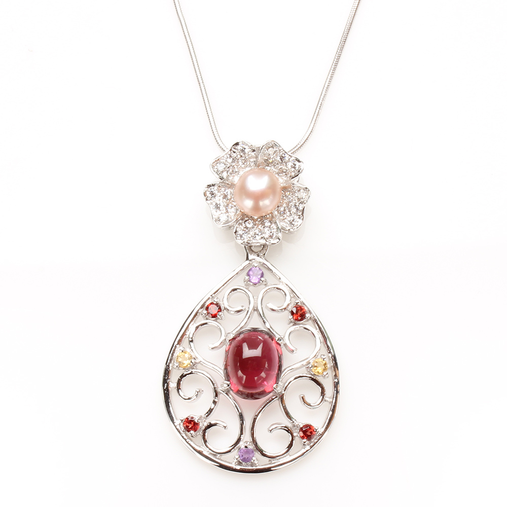 【雅紅珠寶】天然碧璽項鍊-925銀飾-美女簪花-N0181