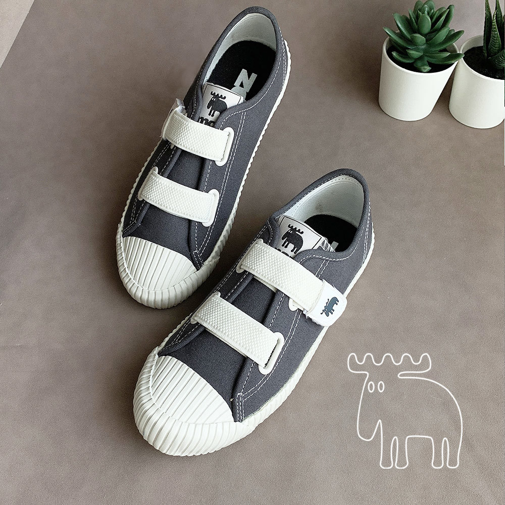 【惜福商品$699】moz瑞典 駝鹿魔鬼氈帆布餅乾童鞋(鐵灰)