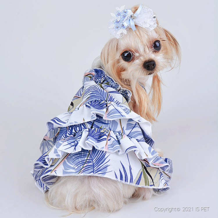 【新上架！】IsPet 寵物夏天裝—夏威夷連身公主裙(藍白色) - [4尺寸]