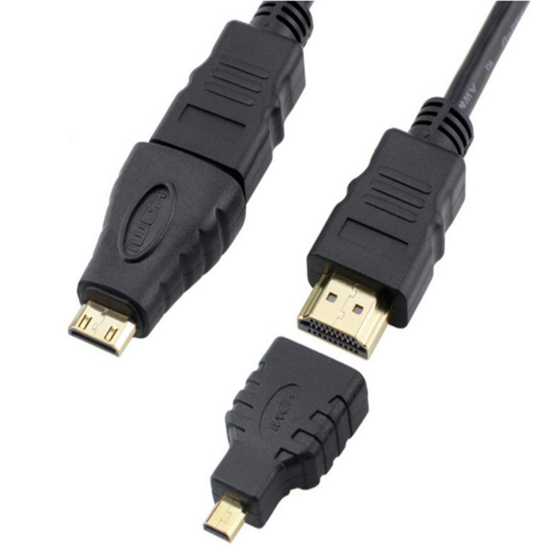 三合一MicroHDMI轉HDMI轉接線 (黑色)  (圓線)